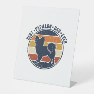 Vintage Papillon Dog Dad Retro Sunset Shirt Design Pedestal Sign