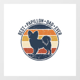 Vintage Papillon Dog Dad Retro Sunset Shirt Design Window Cling
