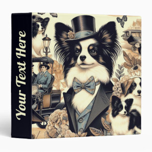 Vintage Papillon Dog Illustration Binder