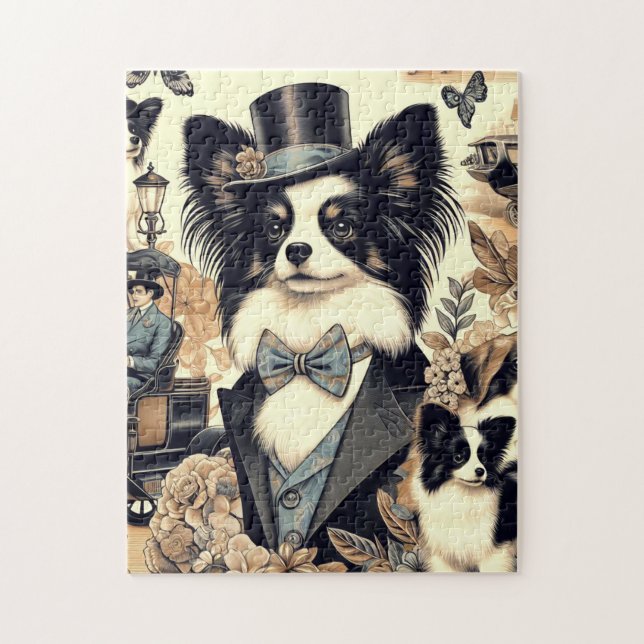 Vintage Papillon Dog Illustration Jigsaw Puzzle (Vertical)