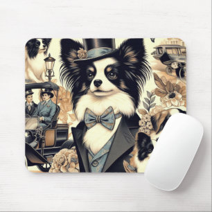 Vintage Papillon Dog Illustration Mouse Pad
