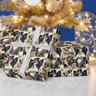 Vintage Papillon Dog Illustration Wrapping Paper