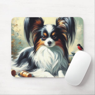 Vintage Papillon Dog Painting Mouse Pad