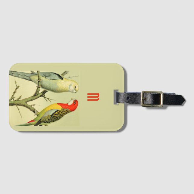   Vintage parakeets - monogrammed Luggage Tag (Front Horizontal)