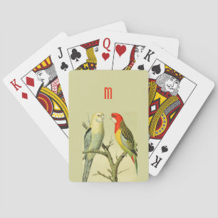 Vintage parakeets - monogrammed Playing Cards