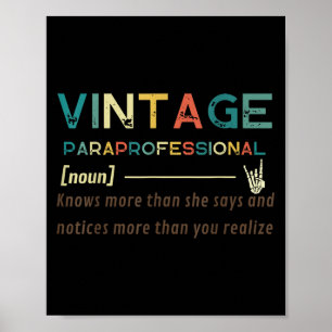 Vintage Paraprofessional (noun) Funny Quote Design Poster