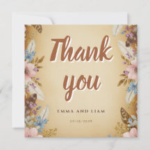 Vintage Parchment and Floral Wedding Thank You