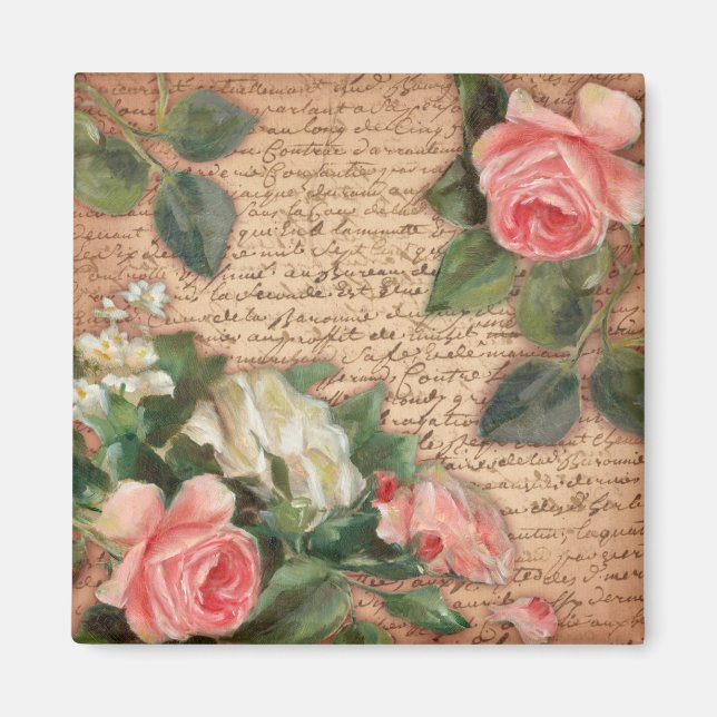 Vintage parchment and shabby chic Roses Magnet (Front)