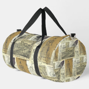 Vintage Parchment Bikes and Cyclist Advertisement Duffle Bag