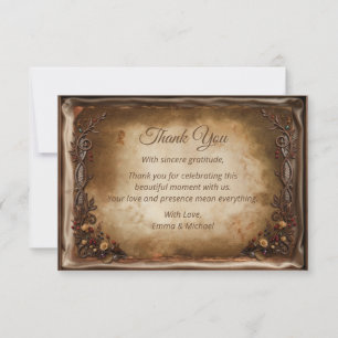Vintage Parchment Bronze Floral Rustic Autumn Thank You Card
