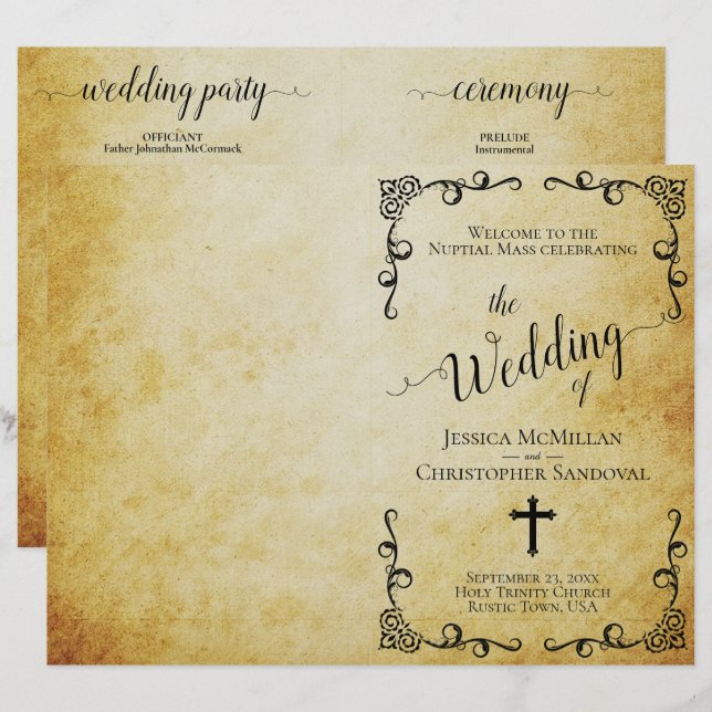 Vintage Parchment Catholic Wedding Program (Front/Back)