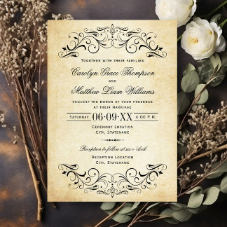 Vintage Parchment Flourish Wedding Invitation