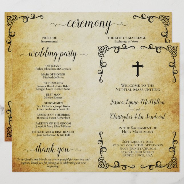 Vintage Parchment Holy Matrimony Wedding Program (Front/Back)