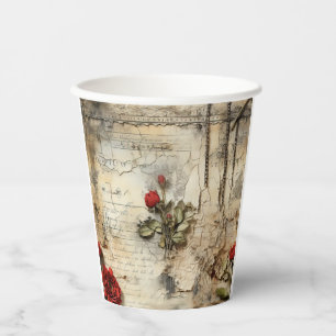 Vintage Parchment Love Letter with Flowers (10) Paper Cups