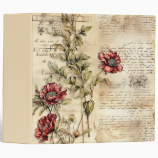 Vintage Parchment Love Letter with Flowers (1) Binder