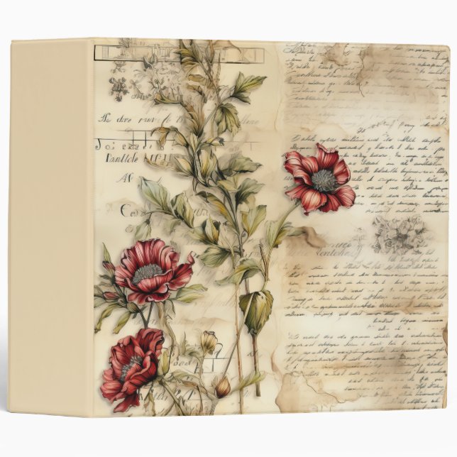 Vintage Parchment Love Letter with Flowers (1) Binder (Front/Spine)