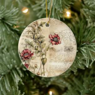 Vintage Parchment Love Letter with Flowers (1) Ceramic Ornament