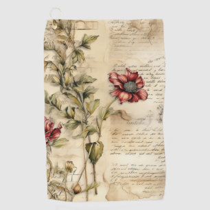 Vintage Parchment Love Letter with Flowers (1) Golf Towel