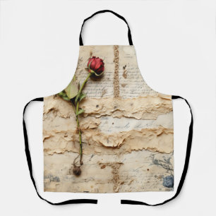 Vintage Parchment Love Letter with Flowers (2) Apron