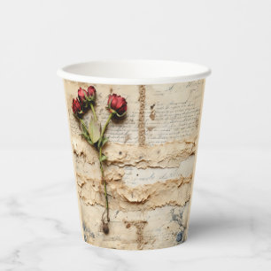 Vintage Parchment Love Letter with Flowers (2) Paper Cups