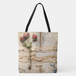 Vintage Parchment Love Letter with Flowers (2) Tote Bag