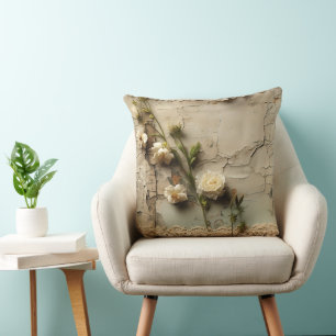 Vintage Parchment Love Letter with Flowers (3) Throw Pillow