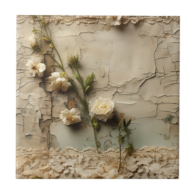 Vintage Parchment Love Letter with Flowers (3) Tile (Front)