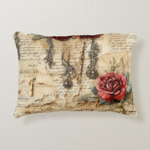 Vintage Parchment Love Letter with Flowers (4) Accent Pillow