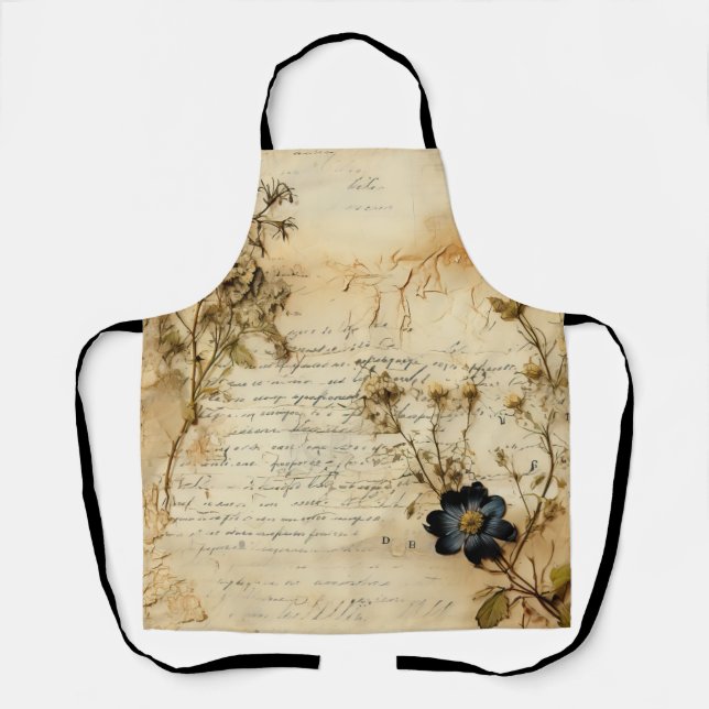 Vintage Parchment Love Letter with Flowers (5) Apron (Front)
