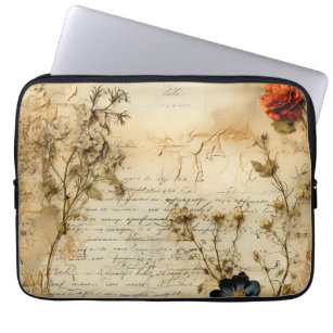 Vintage Parchment Love Letter with Flowers (5) Laptop Sleeve