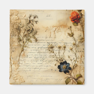 Vintage Parchment Love Letter with Flowers (5) Magnet