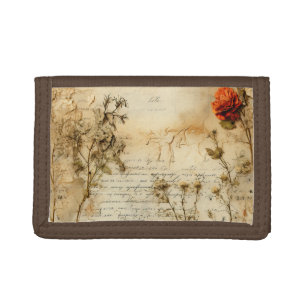 Vintage Parchment Love Letter with Flowers (5) Trifold Wallet