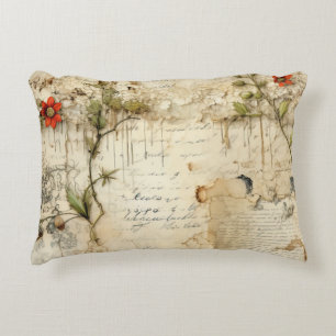 Vintage Parchment Love Letter with Flowers (6) Accent Pillow