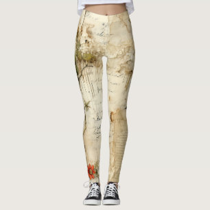 Vintage Parchment Love Letter with Flowers (6) Leggings