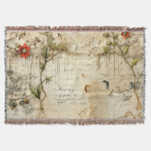 Vintage Parchment Love Letter with Flowers (6) Throw Blanket