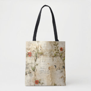Vintage Parchment Love Letter with Flowers (6) Tote Bag