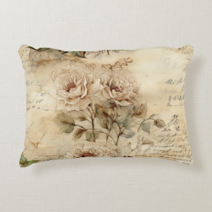 Vintage Parchment Love Letter with Flowers (7) Accent Pillow