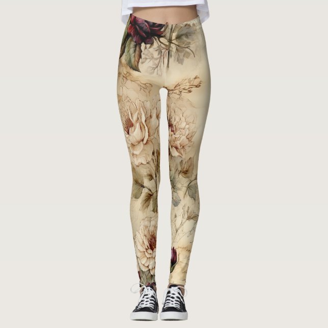 Vintage Parchment Love Letter with Flowers (7) Leggings (Front)