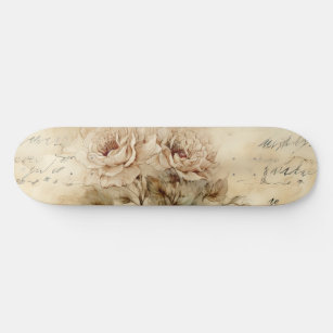 Vintage Parchment Love Letter with Flowers (7) Skateboard