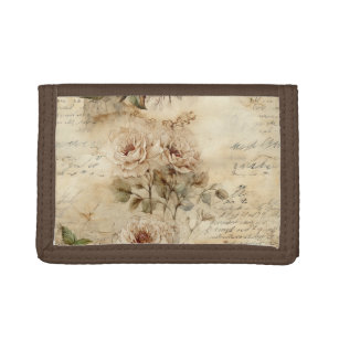 Vintage Parchment Love Letter with Flowers (7) Trifold Wallet