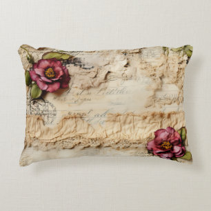 Vintage Parchment Love Letter with Flowers (8) Accent Pillow