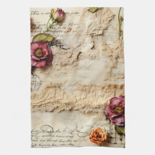 Vintage Parchment Love Letter with Flowers (8) Kitchen Towel