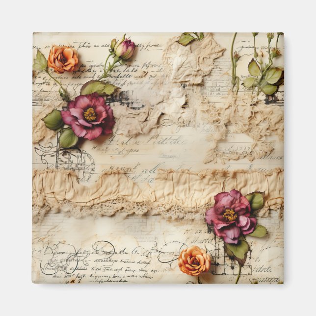 Vintage Parchment Love Letter with Flowers (8) Magnet (Front)