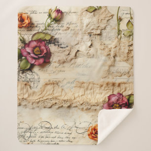 Vintage Parchment Love Letter with Flowers (8) Sherpa Blanket