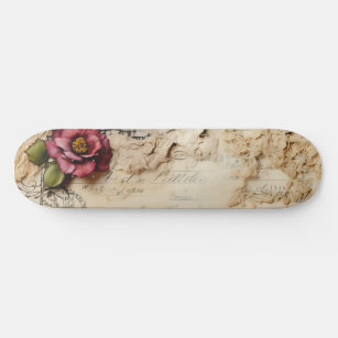 Vintage Parchment Love Letter with Flowers (8) Skateboard