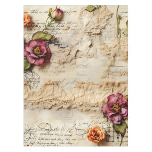 Vintage Parchment Love Letter with Flowers (8) Tablecloth