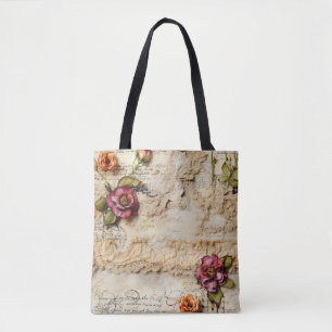 Vintage Parchment Love Letter with Flowers (8) Tote Bag