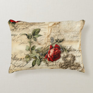 Vintage Parchment Love Letter with Flowers (9) Accent Pillow