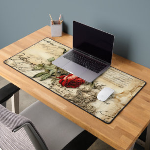 Vintage Parchment Love Letter with Flowers (9) Desk Mat