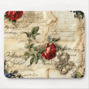 Vintage Parchment Love Letter with Flowers (9) Mouse Pad